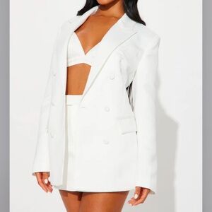 Blazer Skirt Set white